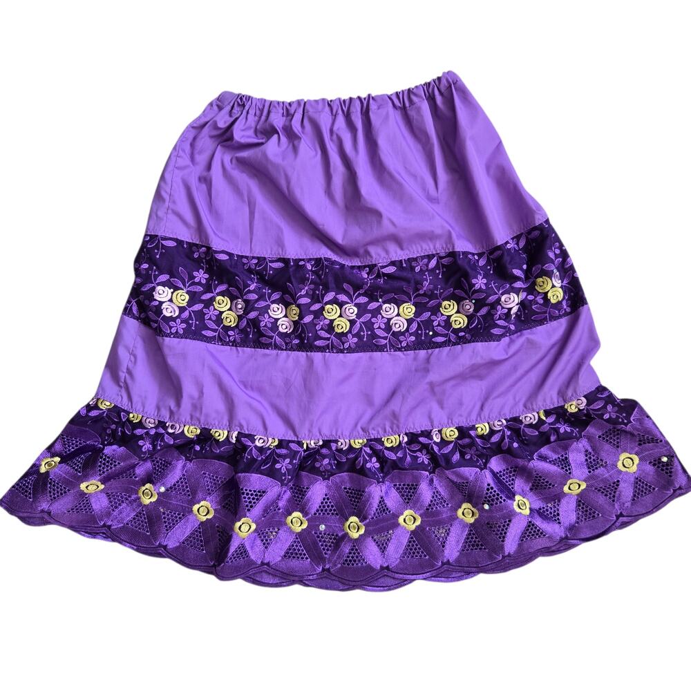 Fairy Women Peasant Skirt Crochet Floral Patchwork Sheer Feminine Medium - Picture 2 of 10